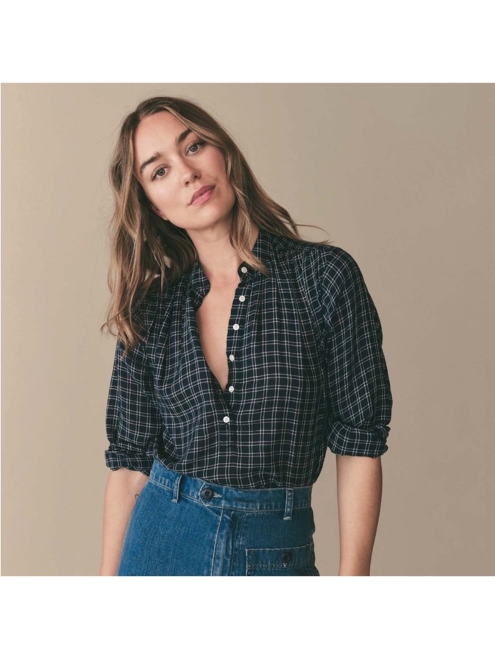 DÔEN Holde Top in Bleu Cottage Plaid